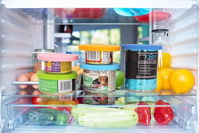 Comtim Pet Food Can Cover Silicone Can Lids for Dog and Cat Food(Universal Size,One fit 3 Standard Size Food Cans) (Blue/Purple)