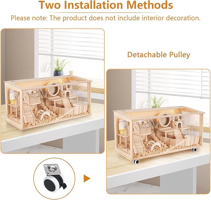 Wooden Hamster Cage, 32"x16" Large Hamster Hideout Openable Top with Acrylic Sheets Built, Suit for Sugar Glider, Gerbil, Big Guinea, No Decoration