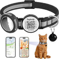 Waterproof Airtag Holder Cat Collar .Lightweight Kitten Collar for Apple Air tag. Solid &Safe,Reflective Pet Collar, Breakaway Smart ID tag, Scan QR Code for Instant Location Alerts (Black A)