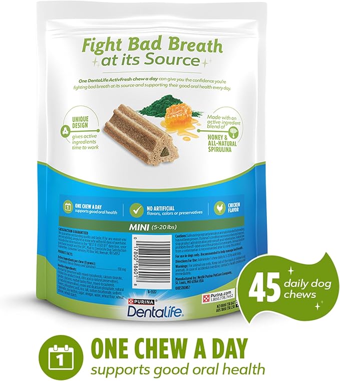 Dentalife ActivFresh Pack of 4 Dog Chews for Small Dogs, Dental Chews to Freshen Breath, Chicken Flavor, 13.5 oz. Each, 45 Each/90 Total - 45 Ct. Pouch