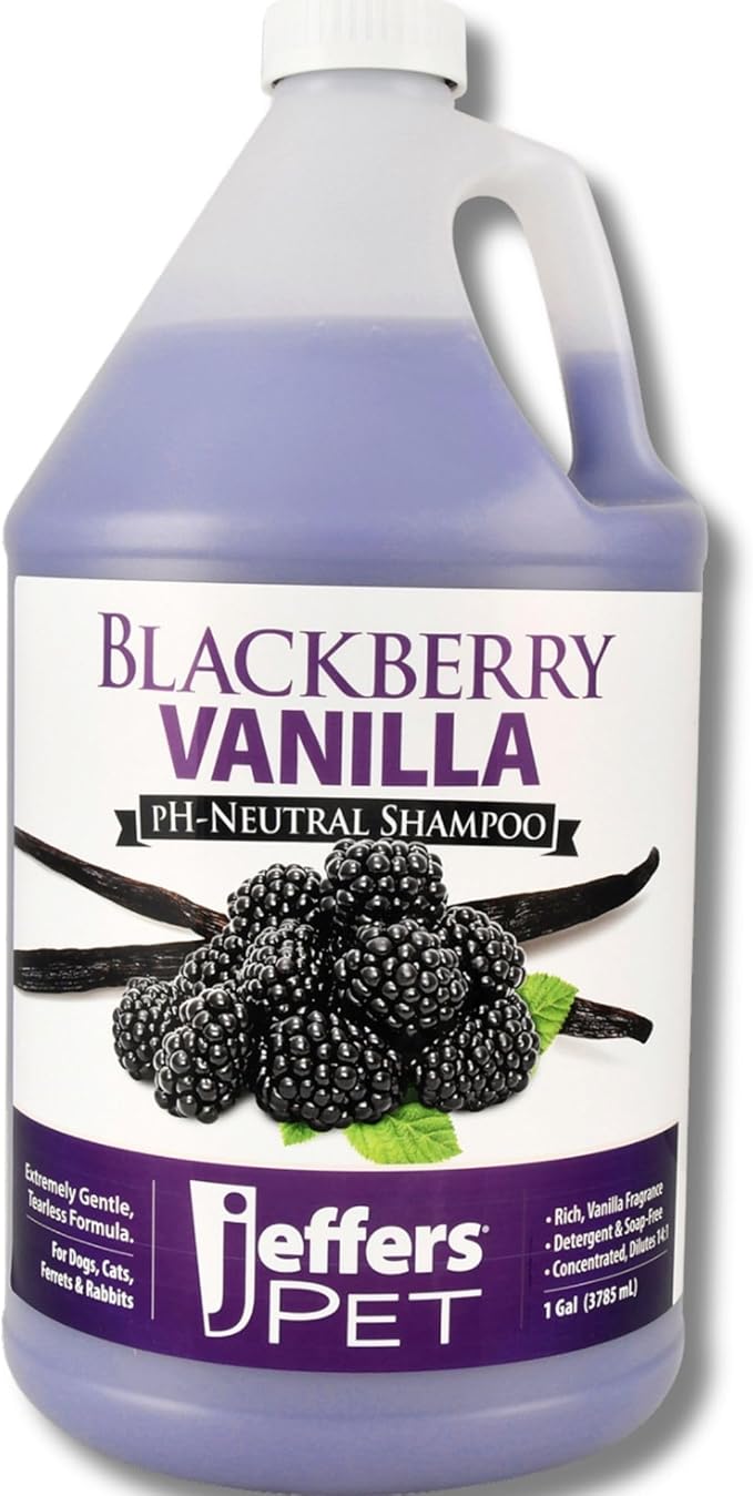 Jeffers Pet BlackBerry Vanilla Shampoo for Dogs & Cats, 128 oz – Coconut Based Soap Free Grooming Shampoo, pH Balanced Pet Wash, BlackBerry Tinted Vanilla Scent, Gentle Cleanser for Puppies & Kittens