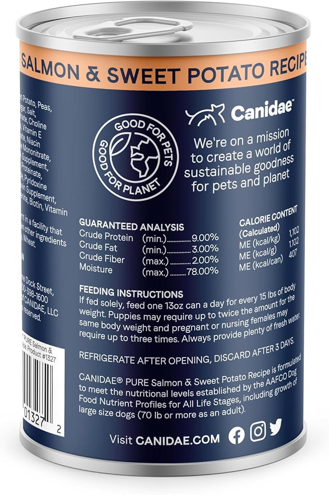 Canidae PURE Grain Free Salmon and Sweet Potato Wet Dog Food, Case of 12