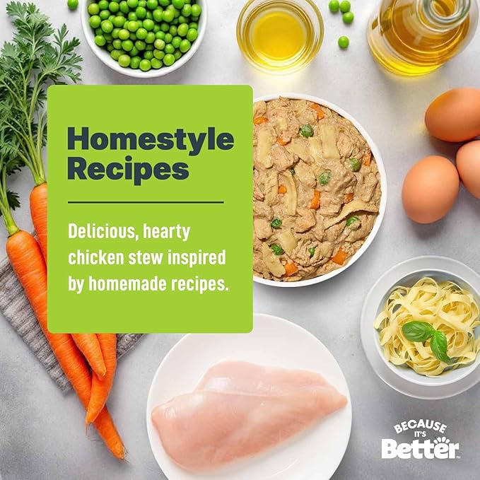 Because It's Better Entrée Complete Meal, Chicken & Pasta Recipe, Human Grade Wet Dog Food, 10 oz Pouches, 6 Count