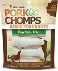 Pork Chomps Baked Pork Skin Dog Chews, 11 Inch Knots, 4 Count, 1 Pack - Long-Lasting Treats for Dogs - High Protein, Rawhide-Free, Low Fat, Healthy & Delicious Chews