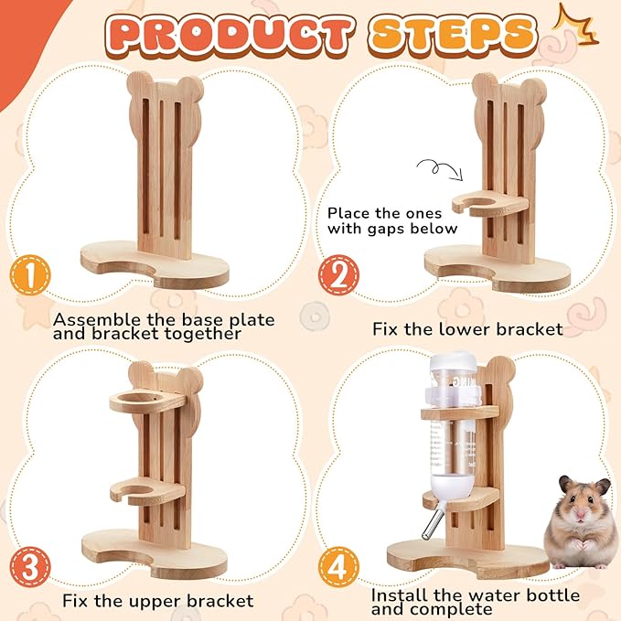 6 Pcs Hamster Toys Set, Maze Wood House, Climbing Ladder Wooden Bridge Tunnel Toy Platform Silent Exercise Running Wheels and Water Bottle Set for Rat Guinea Pig Habitat Cage(Premium)