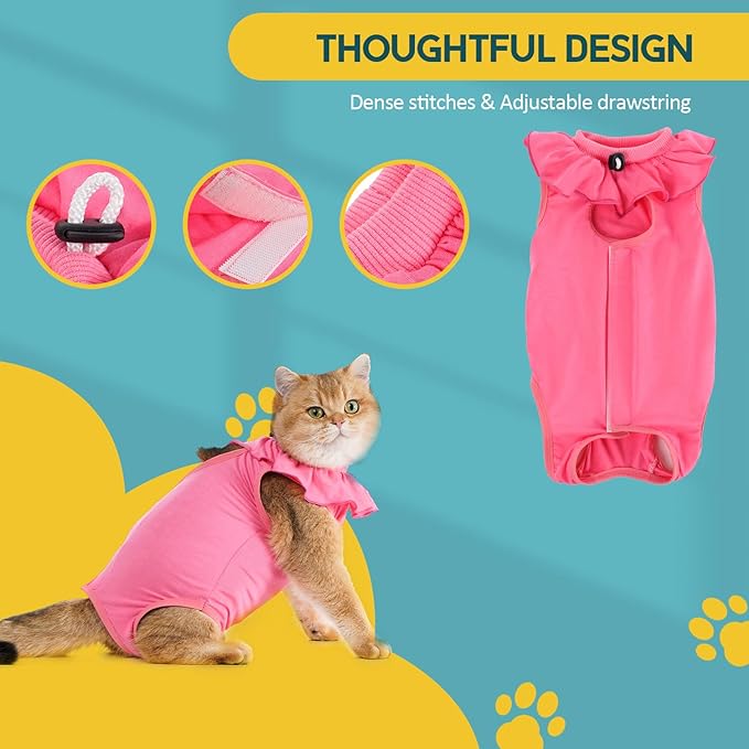 Avont Cat Recovery Suit - Kitten Onesie for Cats After Surgery, Cone of Shame Alternative Surgical Spay Suit with Ruffles for Female Cat, Post-Surgery or Skin Diseases Protection -Rosepink (L)