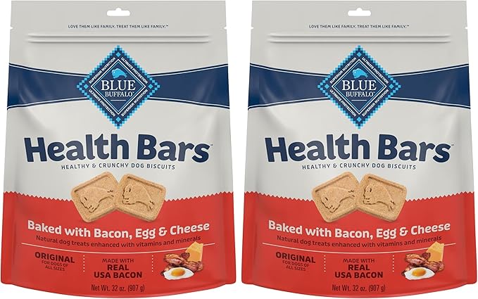 Blue Buffalo Health Bars Mini Crunchy Dog Biscuits, Oven-Baked with Natural Ingredients, Bacon, Egg & Cheese, 32-oz Bag (Pack of 2)