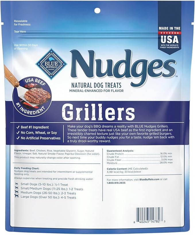Blue Buffalo Nudges Grillers Natural Dog Treats, Beef, 16oz (Pack of 5)
