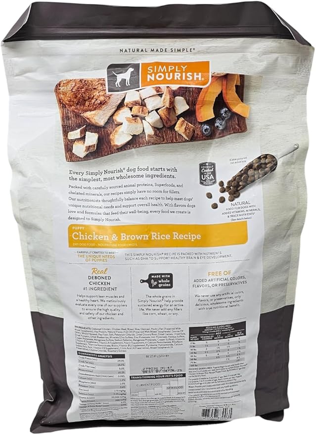 SIMPLY NOURISH Puppy Chicken and Brown Rice Dry Dog Food, 5 Pound Bag