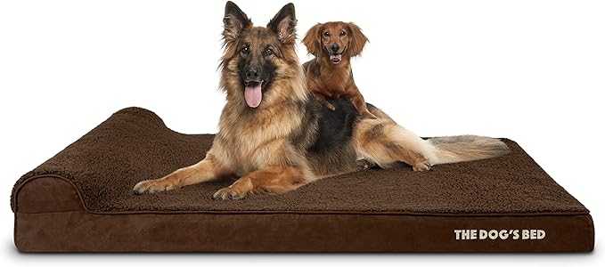 The Dog’s Bed Orthopedic Memory Foam Dog Bed with Headrest, Calming Surface – CertiPUR-Certified Foam, Plush Fabric, Brown Plush, XXL, 4-Inch