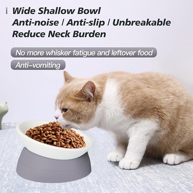 Ravitat 3Pcs Elevated Cat Food Bowl - Adjustable, Anti-Slip & Anti-Noise, Protects Pet's Spine - Thickened Plastic, 17 Oz