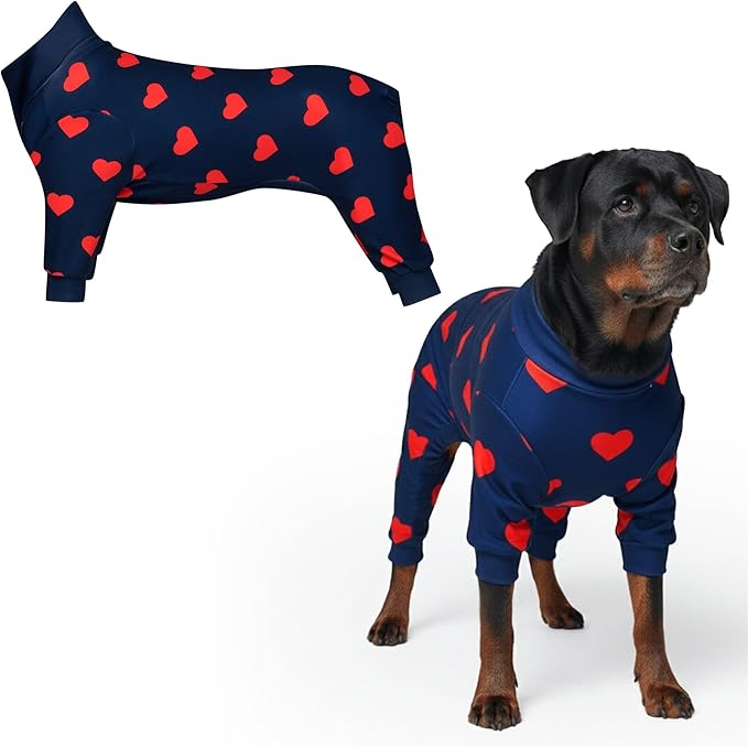 Spark Paws Dog Pajama, Dog Recovery Suit Male, Onesie, Ultra-Soft and 4-Way Stretch, for Small Medium and Large Breeds - Hearts - 5XL