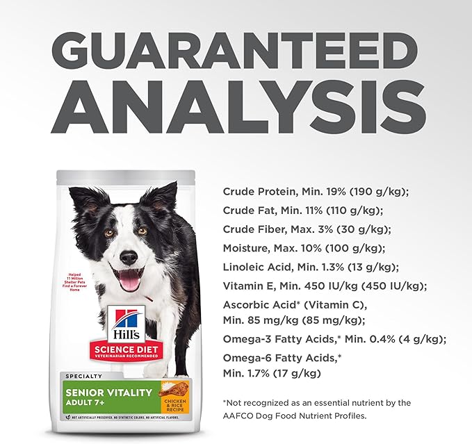 Hill's Science Diet Senior Vitality Adult 7+ Dry Dog Food, Chicken & Rice, 3.5 lb. Bag