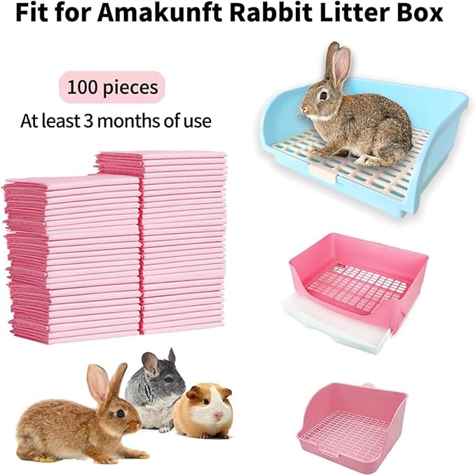 Amakunft Rabbit Pee Pads, Pet Toilet/ Potty Training Pads, Super Absorbent Guinea Pig Disposable Diaper for Hedgehog, Hamster, Chinchilla, Cat, Reptile and Other Small Animal (100pcs-18 x13, Pink)
