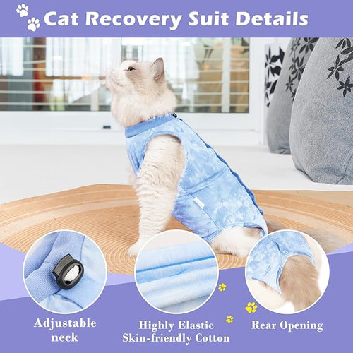 2 Pack Cat Surgery Recovery Suit for Female and Male, Soft Cat Spay Shirts Clothes, Comfortable Kittens Pajamas Onesie, Adjustable Fit to Stop Licking, Blue M