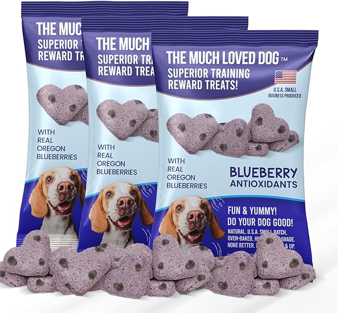 The Much Loved Dog™Treats, Scrumptious Natural Blueberry, 6oz. Bags, Human-Food-Grade, Small-Batch Baked, U.S.A. (3 Pack, Blueberry)