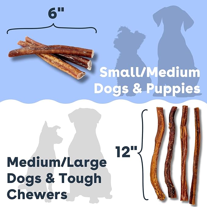 Pupford Thick Bully Sticks for Dogs & Puppies, Smoked for Improved Smell, Natural, Long-Lasting, Single Ingredient Chews for Small & Medium Breeds (6", 4 Count)