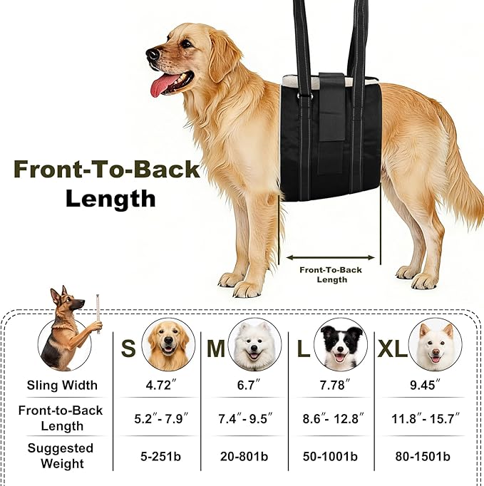 Dog Sling Adjustable Dog Lift Harness: Hip Support Sling for Dog, Dog Rehab Harness for Weak Rear Legs, Helps Disabled, Senior, Injured, and After ACL Surgery Dogs, Black for Large Dogs