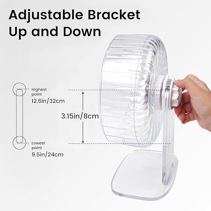 Silent Hamster Wheel, 8in Hamster Wheel with Adjustable Stand, Double-Bearing Quiet Spinner for Syrian Hamsters, Hedgehogs, Mice & Small Pets, Clear