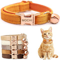 Personalized Non-Breakaway Cat Collar with Name, Luxury Soft Velvet Custom Engraved Name Collar with Bell for Kittens & Cats (Orange, S (6.5-10.5 inches))