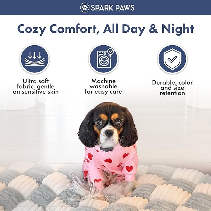 Spark Paws Dog Pajama, Dog Recovery Suit Male, Onesie, Ultra-Soft and 4-Way Stretch, for Small Medium and Large Breeds - Pink Hearts - M