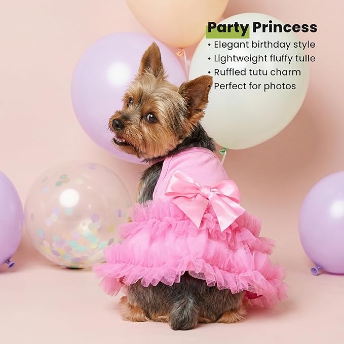 Fitwarm Sparkly Dog Tiered Dress, Fancy Dog Clothes for Small Dogs Girl, Bohemian Doggie Birthday Outfit, Pet Apparel, Pink, XXS