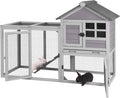 GUTINNEEN Rabbit Hutch Indoor Chicken Coop Outdoor, 51.6''L 2 Story Bunny Cage Weatherproof, Guinea Pig House with Run (Grey)