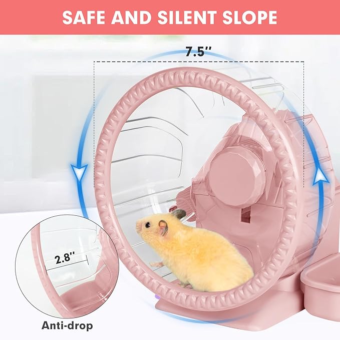 Vannon 4 in 1 Quiet Hamster Exercise Wheel, Multi Functional Hamster House with Running Wheel, Water Bottle, Food Bowl and Hideout, Small Animals Exercise Running Toys for Hamsters Gerbils Mice, Pink