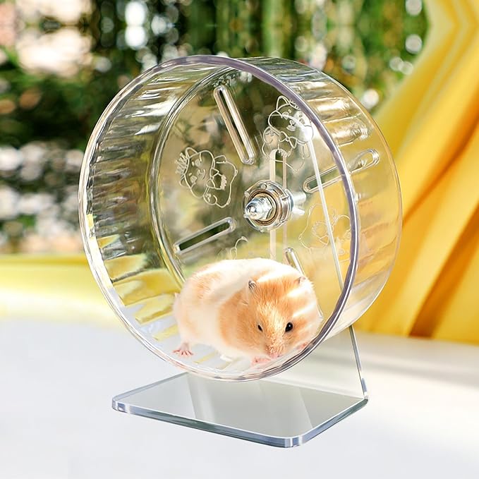 Silent Hamster Wheel, Super-Silent Hamster Exercise Wheels Accessories, Quiet Running Wheels, Adjustable Stand for Hamsters Mice Or Other Small Animals (Ф 6 inch,Transparent)