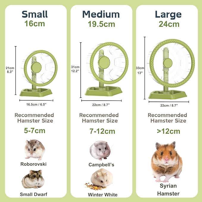 Hamster Wheel, Quiet Spinner Hamster Running Exercise Wheel with Adjustable Stand for Small Animals Syrian Dwarf Gerbils Mice (Green, Small(6.3 inch))
