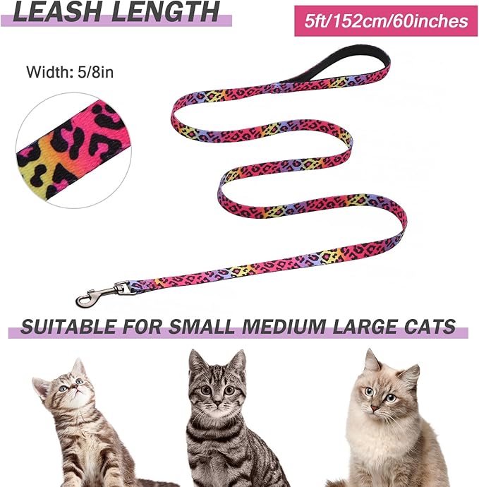 Hikiko Cat Harness and Leash Set Escape Proof Adjustable Walking Travel Soft Kitten Harness for Small Medium Large Cats (Gradient Leopard, M)