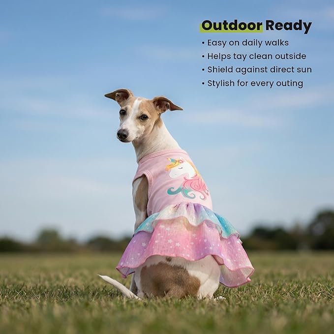 Fitwarm Rainbow Unicorn Dog Tutu Dress, Summer Clothes for Small Dogs Girl, Pet Birthday Outfit, Pink, XS