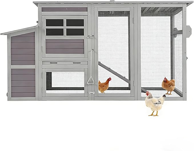 GUTINNEEN Chicken Coop with Wheels, Lagre Hen House with Run, Portable Chicken Cage with Nesting Box, Waterproof Roof and Metal Tray for 4-6 Chickens,Mobile Chicken Tractor, 74.9" L