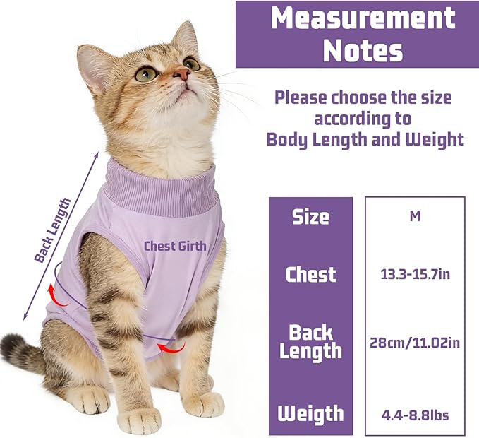 Cat Recovery Suit - Soft and Breathable Cat Onesie for Neuter Surgical, Abdominal Wounds or Skin Diseases, Cats Surgery Suit Cone of Shame Alternative Anti Licking