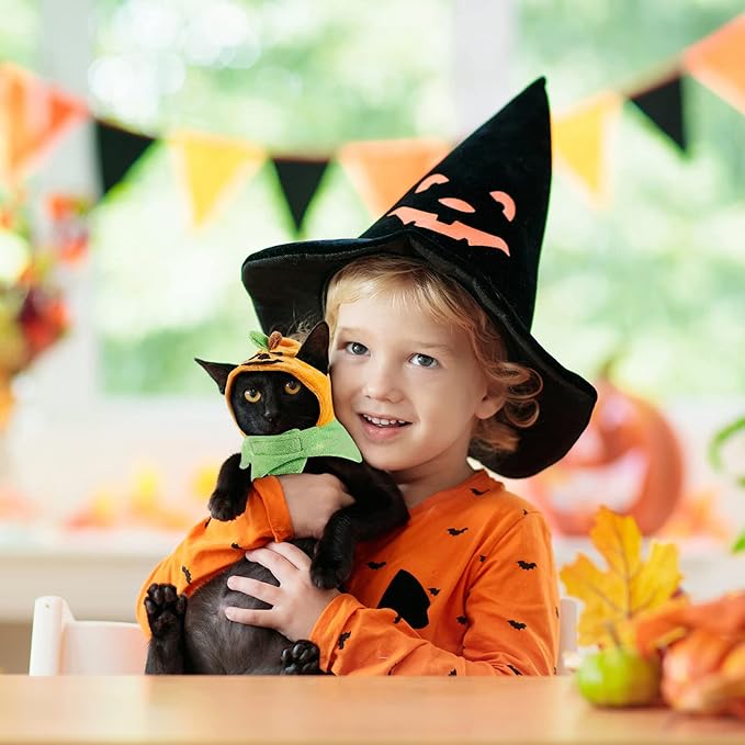 Xuniea 2 Pieces Halloween Pumpkin Cat Hat - Adjustable Pumpkin Cat Costume Cap for Pet Cats and Kittens