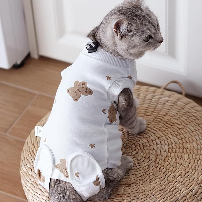 Cat Surgery Recovery Suit, Anti Licking Postoperative Onesie with Roll-Up Design, Soft Breathable Bodysuit Shirt for Female Spay Male Neuter Abdominal Wound Kitten E-Collar Cone Alternative