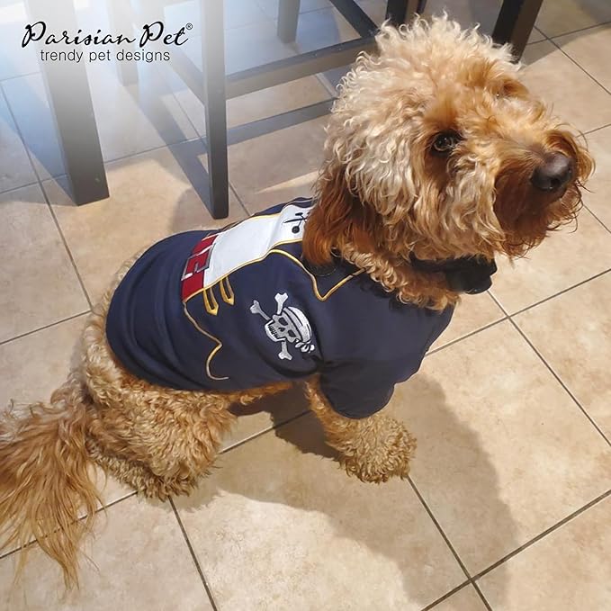 Parisian Pet Captain Sparrow Dog Costume - 100% Cotton Black Dog Clothes for Small Dogs Boys - Lightweight Puppy Outfits - Funny Chihuahua Clothes - Cute Pirate Pet Shirt - Stretchy T Shirt for Dogs