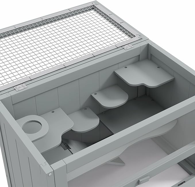 PawHut 2-Level Hamster Cage Mice and Rat House, Small Animal Habitat for Chinchillas with Openable Top, Front Door, Shelf and Ladder, Gray