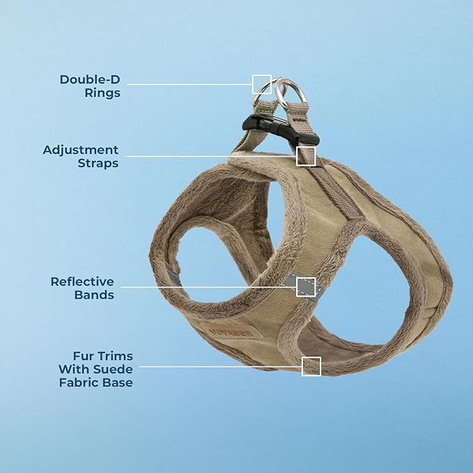 Best Pet Supplies - All Weather Plush, Reflective, No Pull Harness for Small, Medium Dogs, Cats - Secure with Hook & Loop Fastener, Buckle, Double D-Rings - Latte Suede, XS