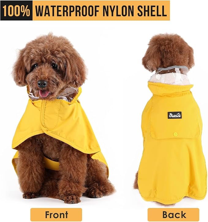 Lukovee Dog Raincoat, Adjustable Dog Rain Jacket with Clear Hooded Double Layer for Large Medium Small Dogs Puppies, Waterproof Rain Coat Poncho with Reflective Storage Pocket & Rim (Yellow, S)