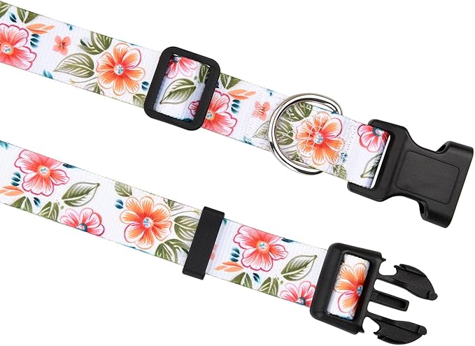 Floral Dog Collar, Adjustable Soft Nylon Pet Collar for Small Medium Large Dogs, Cute Flower Pattern Dog Collar for Girl Boy Dogs(Meadow Leaf,S)