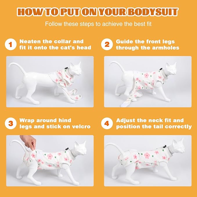 Cat Surgery Recovery Suit, Anti Licking Postoperative Onesie with Roll-Up Design, Soft Breathable Bodysuit Shirt for Female Spay Male Neuter Abdominal Wound Kitten E-Collar Cone Alternative