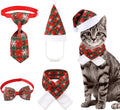 Christmas Dog Cat Santa Hat with Scarf and Adjustable Bow Tie Collar and Pet Necktie, Jupsk Essential Plaid Snowflake Xmas Costume Set for Small Dogs,Cats,Kitten,Puppies,Xmas Pet Outfit,Style A