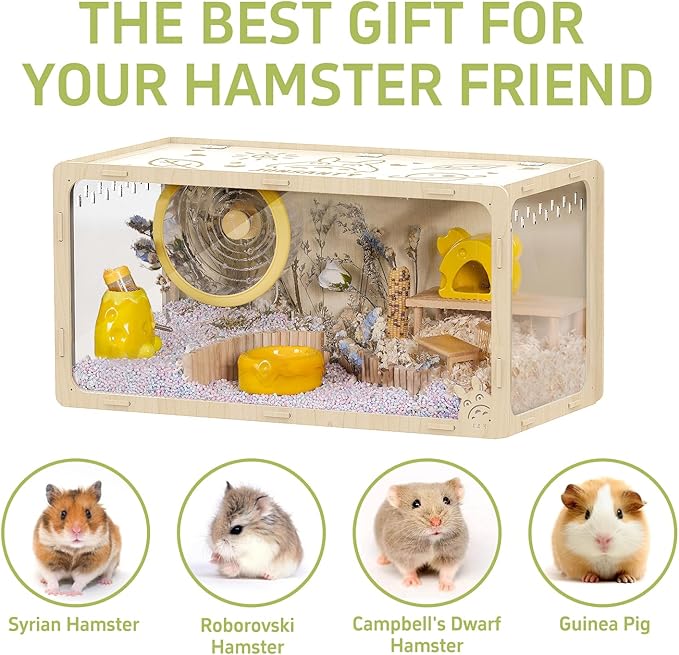 32 inch Wooden Hamster Cage, Large Habitat, Openable Top, Transparent Acrylic for Interior View, Ventilated, Easy to Clean, for Syrian Hamster, Dwarf Hamster, Gerbil, Other Small Pet Animals