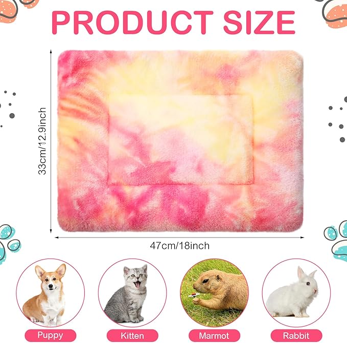 Haull 4 Pcs Waterproof Guinea Pig Bedding Guinea Pig Bed Plush Cage Liners Soft Rabbit Dog Crate Pad Cat Mat Reversible Cozy Animal Pee Pad Hamster Bunny Mat Accessory(Tie Dyed,13 x 18.5 Inch)