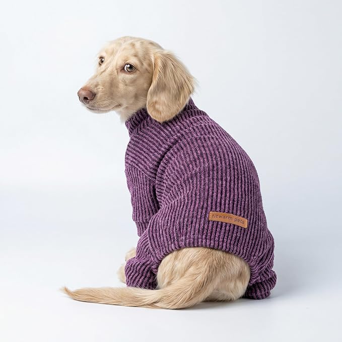 Fitwarm Mock Neck Knitted Dog Pajamas, Warm Winter Clothes for Small Dogs Boy Girl, Pet Onesie, Purple, XS