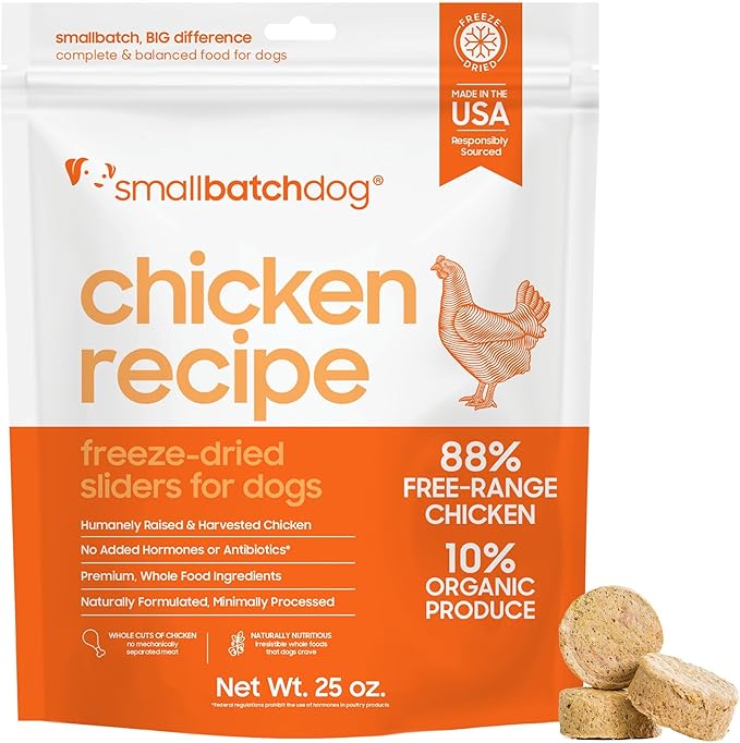 smallbatch Pets Freeze Dried Raw Dog Food, Chicken Recipe, 25 oz, Organic High Protein Dog Food, Grain Free, Made in The USA, Humanely Raised Meat, Single Protein, for Picky Eaters, Hydrate & Serve