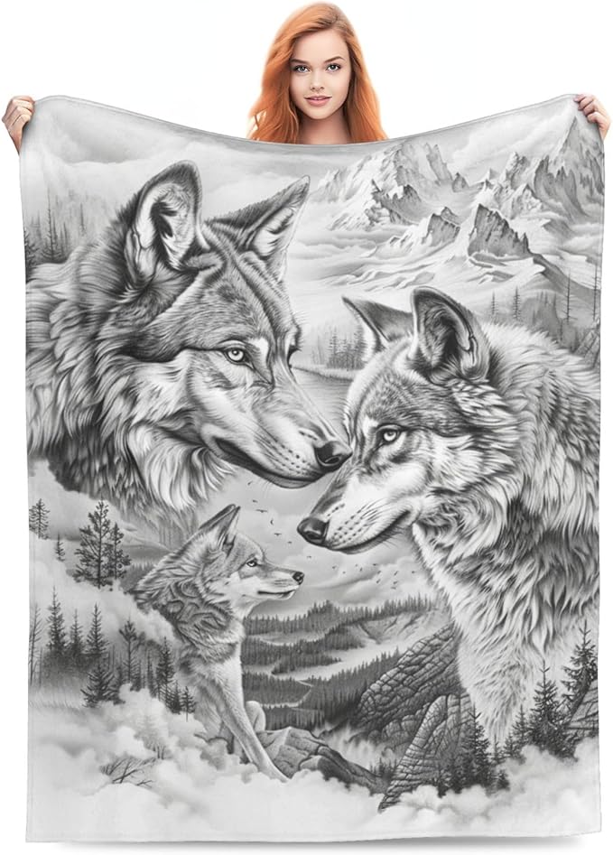 banonaty Wolf Blanket Wolfs Throw Blankets Cozy Fleece Flannel Gray and White Blanket Bedding Wolf Stuff Gifts for Men Women Boys Girls Teens Adults for Couch Sofa Bed Decor 50"X60"