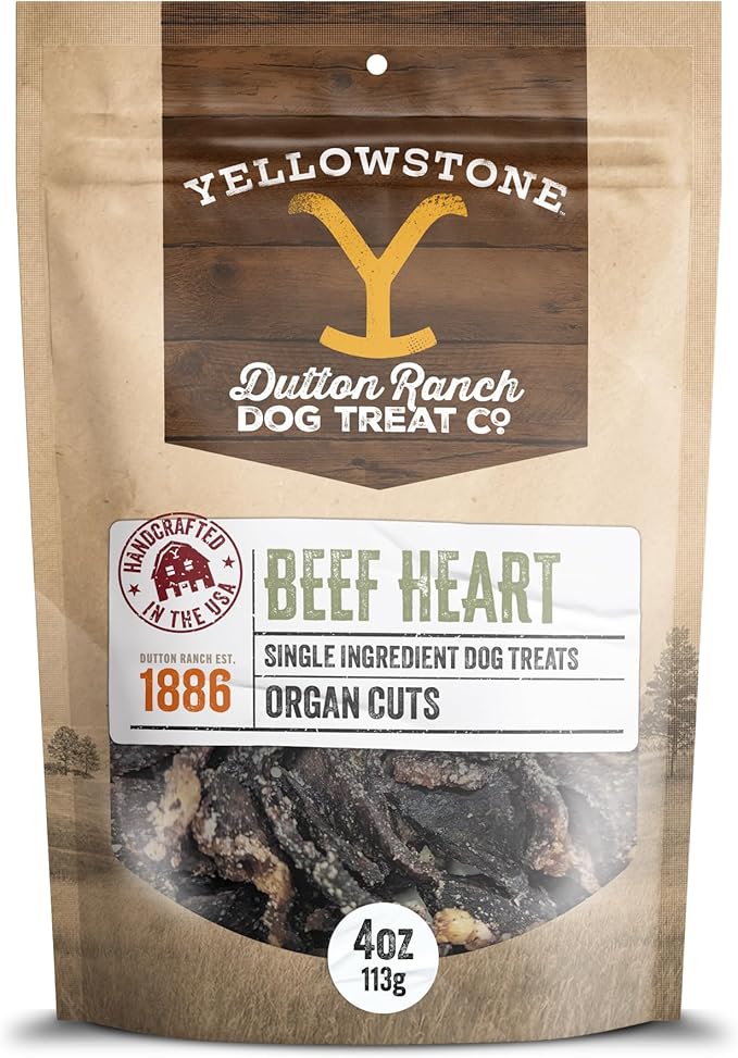 Authentic Yellowstone Dutton Ranch Dog Treat Co. - Single Ingredient Organ Meat: Beef Hearts - Premium Dog Treats with No Additives, Preservatives or Fillers - Made in The USA - 4oz