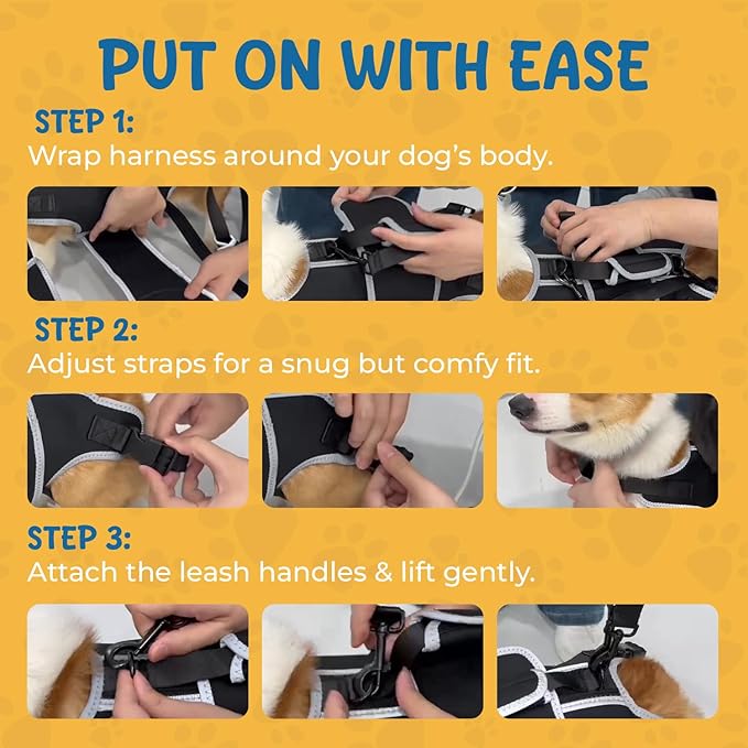 Full Body Dog Lift Harness - Help Medium Dogs Up Adjustable Mobility Support Aid for Injured or Senior Dog and Dogs Hind Leg, Black M